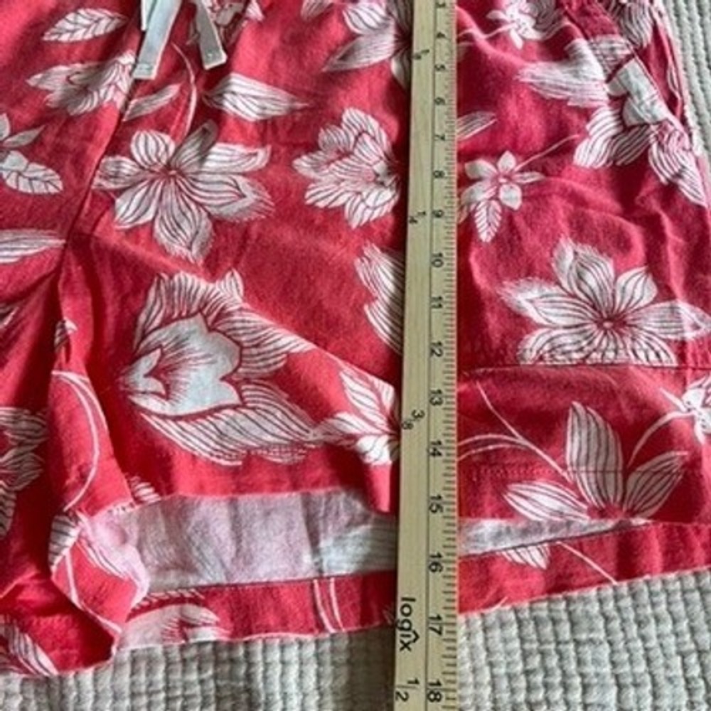 Gap Women XXL‎ Red Orange Floral Linen Blend Pull On Shorts Tropical Summer - Picture 7 of 9